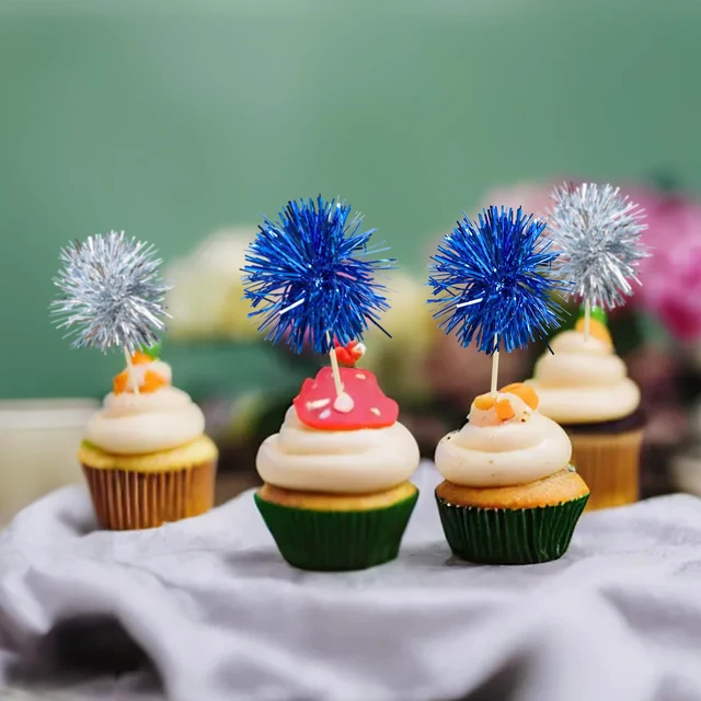 Alt view image 7 of 7 - 30Pcs Foil Firework Cupcake Toppers Sparkle Tinsel Cake Toppers Tinsel Drink Cake Decoration Cocktail Picks for Birthday Wedding Graduation Party Supplies Silver Dark Blue
