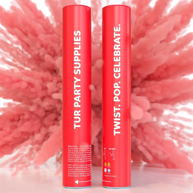 Main image of Red Color Powder Cannons and Smoke Bomb Poppers, Biodegradable, 2-Pack | Vivid Colors, 25 ft Launch, Outdoor Use, Non-Pyrotechnic, Holi Powder, Color Runs, Graduation, Photography, Easy Twist