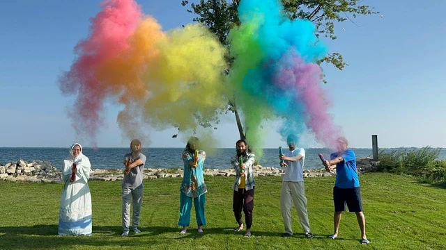 Alt view image 2 of 5 - Red Color Powder Cannons and Smoke Bomb Poppers, Biodegradable, 2-Pack | Vivid Colors, 25 ft Launch, Outdoor Use, Non-Pyrotechnic, Holi Powder, Color Runs, Graduation, Photography, Easy Twist