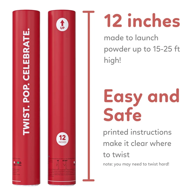 Alt view image 3 of 5 - Red Color Powder Cannons and Smoke Bomb Poppers, Biodegradable, 2-Pack | Vivid Colors, 25 ft Launch, Outdoor Use, Non-Pyrotechnic, Holi Powder, Color Runs, Graduation, Photography, Easy Twist