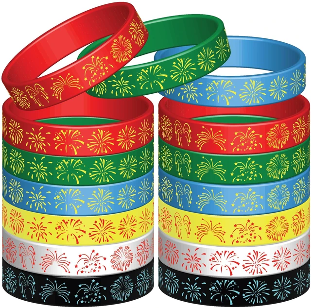 Main image of 24PCS Rainbow Firework Rubber Bracelets Silicone Wristbands Party Favors-Firework Independence Party Supplies Decorations Prizes Birthday Gifts