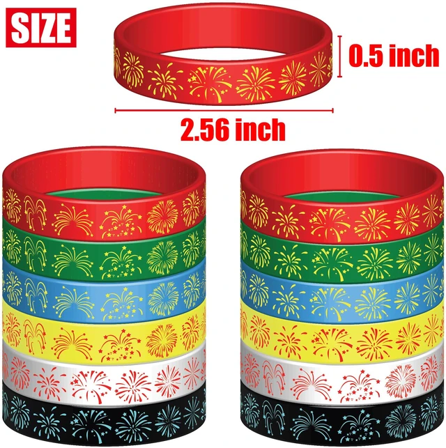 Alt view image 3 of 4 - 24PCS Rainbow Firework Rubber Bracelets Silicone Wristbands Party Favors-Firework Independence Party Supplies Decorations Prizes Birthday Gifts