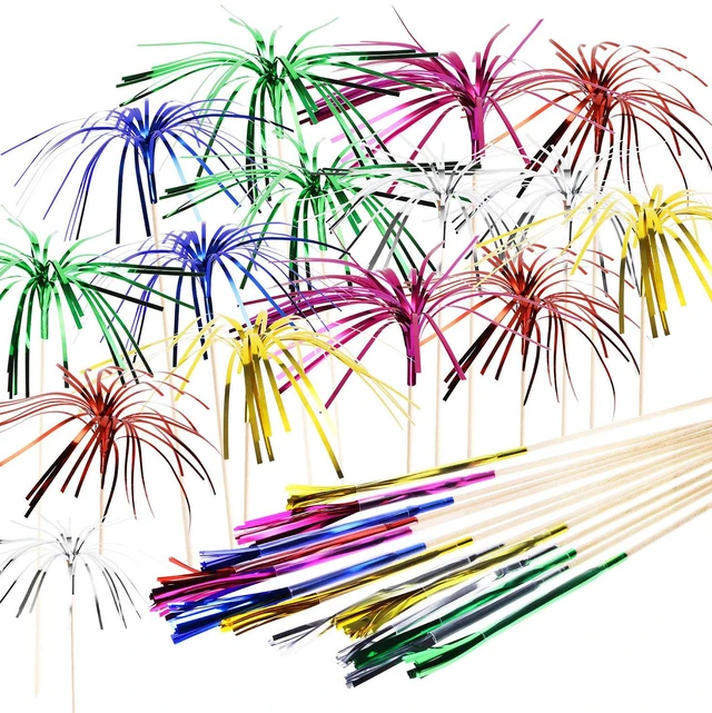 Main image of Foil Firework Cupcake Toppers 50Pcs 9 Inch Multicolor Cake Cocktail Food Fruit Drinks Picks Toothpick Sticks for Christmas Birthday Wedding Bridal Shower Graduation Party Decoration