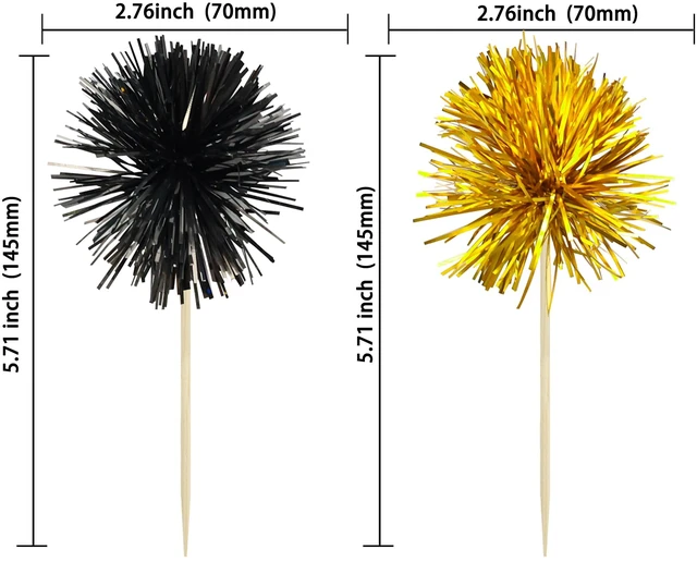 Alt view image 2 of 7 - 30Pcs Foil Firework Cupcake Toppers Sparkle Tinsel Cake Toppers Tinsel Drink Cake Decoration Cocktail Picks for Birthday Wedding Graduation Party Supplies Gold Black