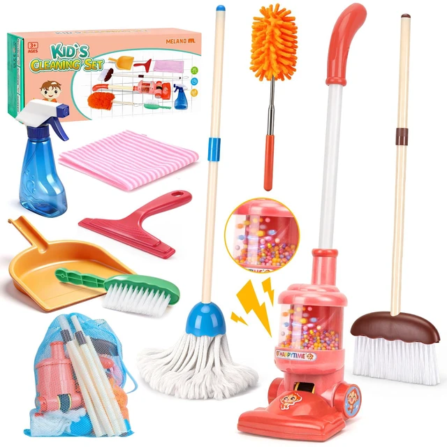Main image of 8-Piece Kids Cleaning Set with Toy Vacuum and Broom | Toddler-size broom and toy vacuum encourage household role play, coordination and pretend play, gift for boys girls ages 3-6