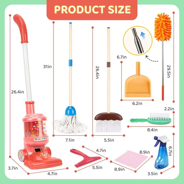 Alt view image 6 of 7 - 8-Piece Kids Cleaning Set with Toy Vacuum and Broom | Toddler-size broom and toy vacuum encourage household role play, coordination and pretend play, gift for boys girls ages 3-6