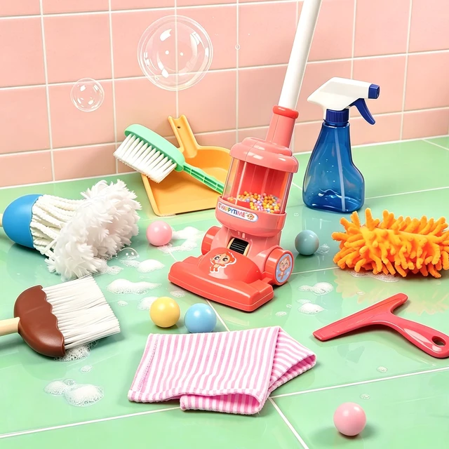 Alt view image 5 of 7 - 8-Piece Kids Cleaning Set with Toy Vacuum and Broom | Toddler-size broom and toy vacuum encourage household role play, coordination and pretend play, gift for boys girls ages 3-6