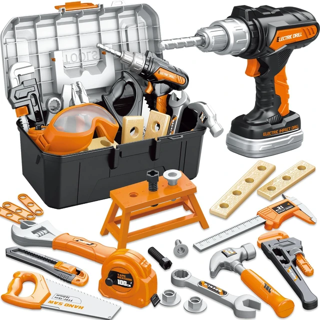 Main image of Kids Tool Set, Toddler Tool Box, Toy Drill, Construction Toys for Ages 3-5 | 46 Pcs Kids Toy Tools Kits for Toddlers Pretend Role Play, Christmas Birthday Gifts for Boys Girls Ages 3 4 5 6 7 8, Orange