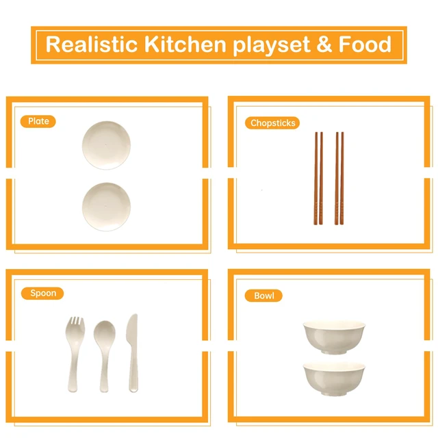 Alt view image 6 of 7 - 32Pcs Kids Play Kitchen Toys Set, Toddlers Pretend Cooking Playset Acccessories with Pots Pans, Utensils Cookware, Foods, Canned Veges, Learning Gift for Kids Girls Boys (Green)