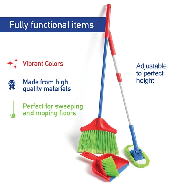 Alt view image 5 of 7 - Kids Cleaning Set 4 Piece Toy Cleaning Set for Toddler Girl & Boy | Toddler Girl Toys, Includes Broom Mop Brush & DustPan - Pretend Play Preschool Learning Activities, Toddler Christmas Gift