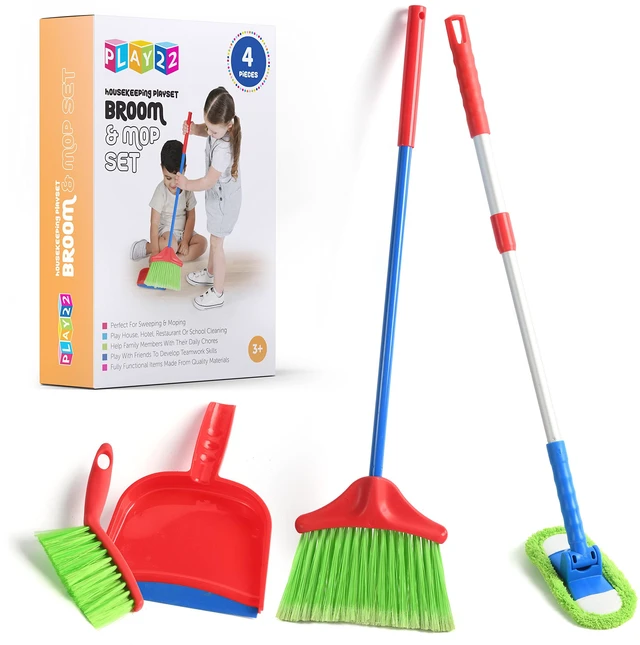 Main image of Kids Cleaning Set 4 Piece Toy Cleaning Set for Toddler Girl & Boy | Toddler Girl Toys, Includes Broom Mop Brush & DustPan - Pretend Play Preschool Learning Activities, Toddler Christmas Gift