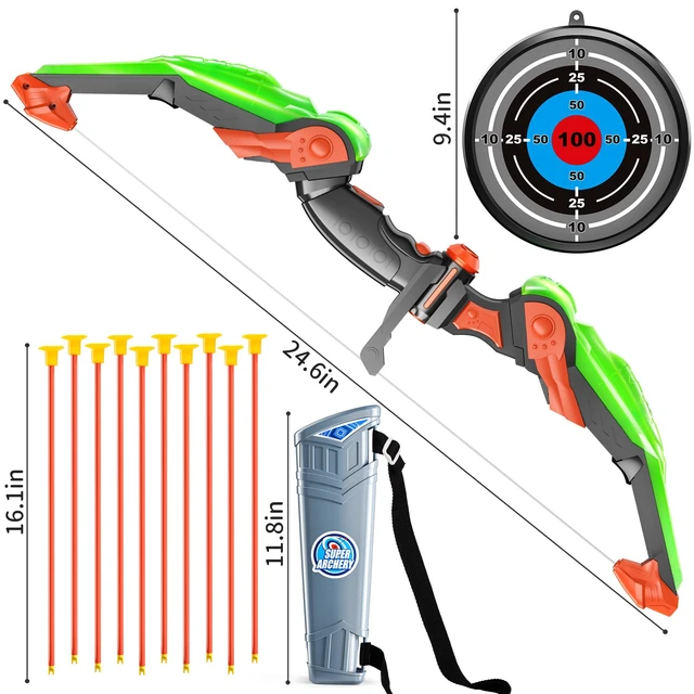 Alt view image 2 of 6 - Kids Bow and Arrow Set - LED Light Up Archery Toy Set with 10 Suction Cup Arrows, Target & Quiver, Indoor and Outdoor Toys for Children Boys Girls