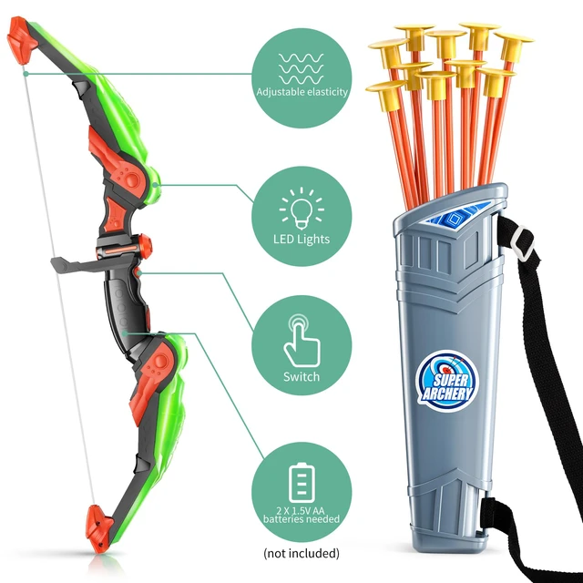 Alt view image 4 of 6 - Kids Bow and Arrow Set - LED Light Up Archery Toy Set with 10 Suction Cup Arrows, Target & Quiver, Indoor and Outdoor Toys for Children Boys Girls