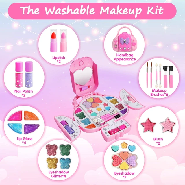 Alt view image 2 of 7 - Kids Makeup Kit With Mirror - Real Washable Makeup Set for Girls 5-8, Princess Toys Cosmetic Set, Christmas & Birthday Gifts for 3-8 Year Old Girls