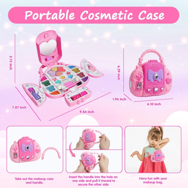 Alt view image 4 of 7 - Kids Makeup Kit With Mirror - Real Washable Makeup Set for Girls 5-8, Princess Toys Cosmetic Set, Christmas & Birthday Gifts for 3-8 Year Old Girls