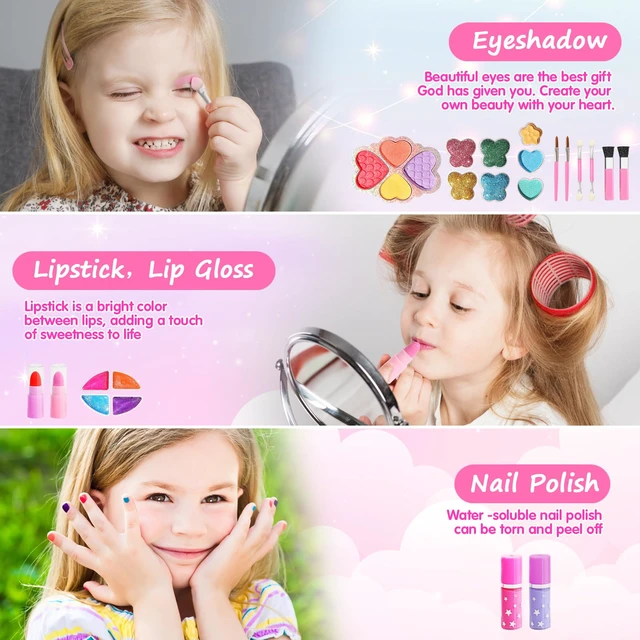 Alt view image 5 of 7 - Kids Makeup Kit With Mirror - Real Washable Makeup Set for Girls 5-8, Princess Toys Cosmetic Set, Christmas & Birthday Gifts for 3-8 Year Old Girls