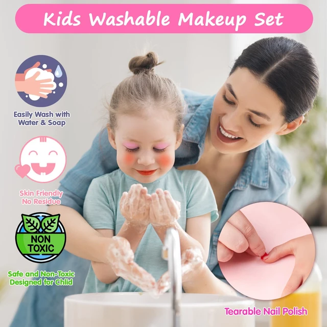 Alt view image 6 of 7 - Kids Makeup Kit With Mirror - Real Washable Makeup Set for Girls 5-8, Princess Toys Cosmetic Set, Christmas & Birthday Gifts for 3-8 Year Old Girls