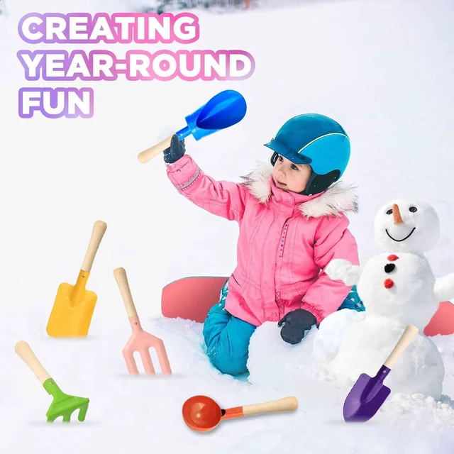 Alt view image 5 of 6 - 6 PCS 8" Kids Gardening Tools, Metal Beach Sandbox Digging Toys with Sturdy Wooden Handle, Safe Backyard Snow Sensory Playset Including Cylinder, Spoon, Fork, Rake, Flat & Pointed Shovels for Children