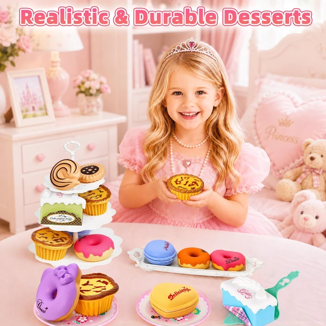 Alt view image 4 of 7 - Tea Party Set for Little Girls Toddlers Kids Ages 3 4 5 6 7 8 | 45PCS Tin Teapot Cup Tray, Kitchen Pretend Play Food Playset, Carrying Case, Child Princess Tea Time Toy, Birthday Gift