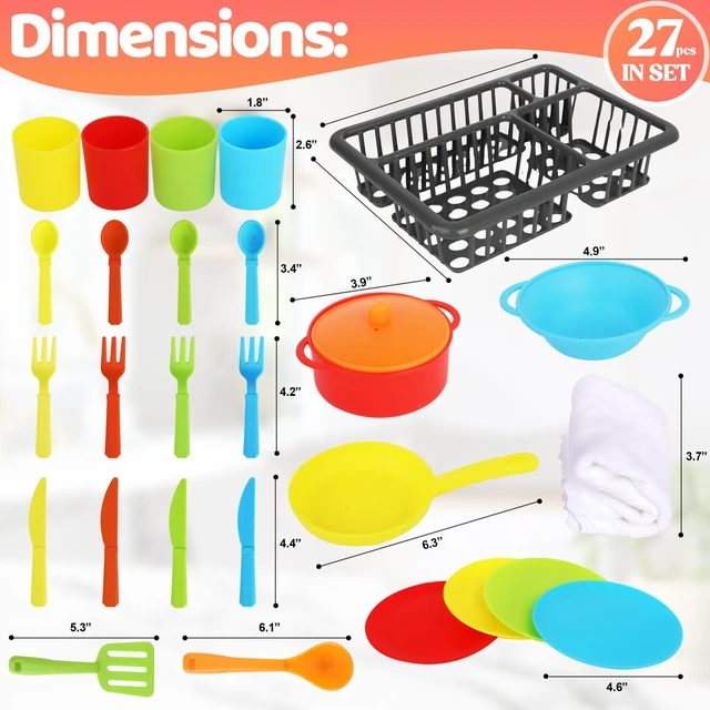 Alt view image 3 of 6 - Kids Play Dishes with Drainer - 27PC Tableware & Pretend Kitchen Accessories, Plastic Play Set - Durable and Colourful for Children Ages 3+