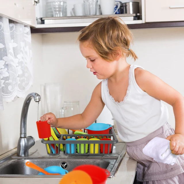 Alt view image 5 of 6 - Kids Play Dishes with Drainer - 27PC Tableware & Pretend Kitchen Accessories, Plastic Play Set - Durable and Colourful for Children Ages 3+