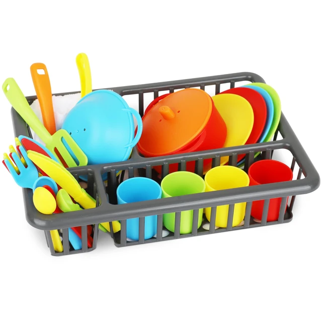 Alt view image 6 of 6 - Kids Play Dishes with Drainer - 27PC Tableware & Pretend Kitchen Accessories, Plastic Play Set - Durable and Colourful for Children Ages 3+