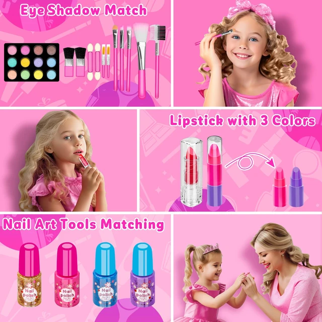 Alt view image 3 of 6 - 58 Pcs Kids Makeup Toys Kit for Girls, Real Washable Make Up Set | Safety Material Certificates, Non-Toxic, Storage Case with Mirror, Birthday Gifts for 3 4 5 6 7 8 9 10 11 12 Years Old (Rose)