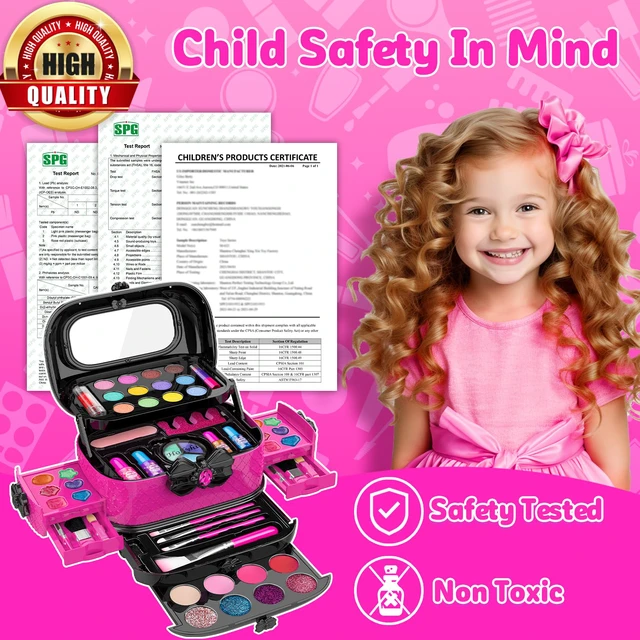 Alt view image 5 of 6 - 58 Pcs Kids Makeup Toys Kit for Girls, Real Washable Make Up Set | Safety Material Certificates, Non-Toxic, Storage Case with Mirror, Birthday Gifts for 3 4 5 6 7 8 9 10 11 12 Years Old (Rose)