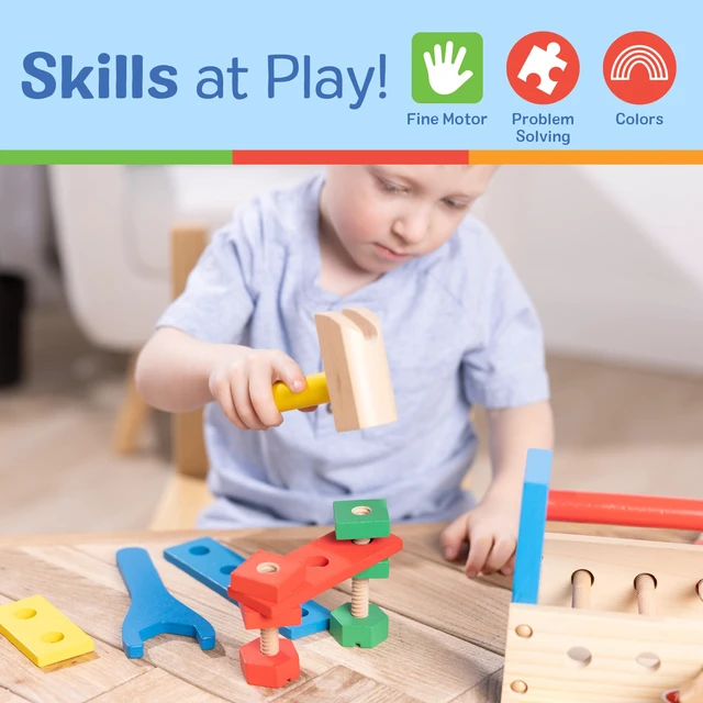 Alt view image 5 of 7 - Take-Along Tool Kit Wooden Construction Toy (24 pcs) | 24 Wooden Pieces, Kid Friendly Tools, Montessori Inspired, Pretend Play Construction Toys, Preschool Toys for Kids, Ages 3+
