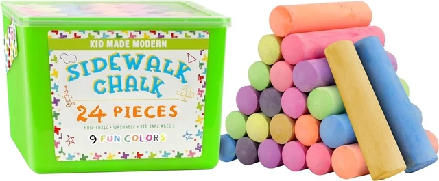 Main image of Non Toxic Sidewalk Chalk Bucket (24 Count) - Washable Colored Chalk Bulk Set for Kids and Toddlers Outdoor Games