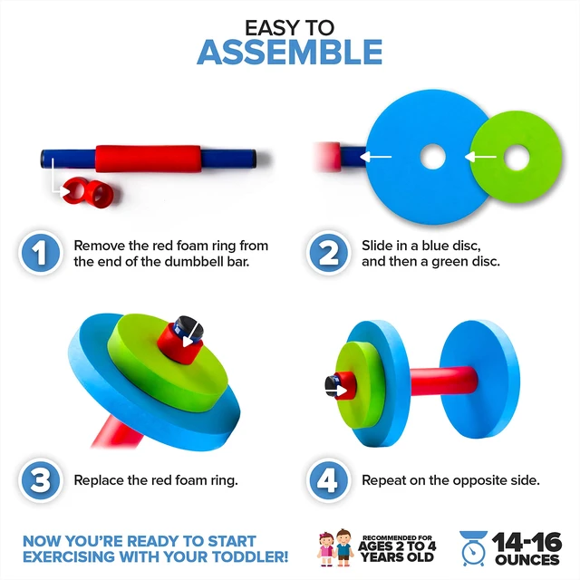 Alt view image 3 of 7 - Kids Weight Set (2 Pack) Toy Dumbbells, Baby Dumbbell Workout Weights, Fun Fitness and Exercise Equipment for Toddlers - Blue, Green, Red