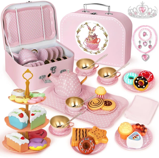Main image of Tea Party Set for Little Girls, 49PCS Princess Tea Time Toys Including Tea Set Dessert Carrying Case, Kids Kitchen Pretend Playset, Tea Set for Girls Birthday Toddler Age 3-8, Pink