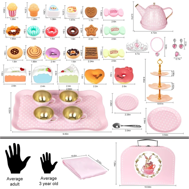 Alt view image 2 of 7 - Tea Party Set for Little Girls, 49PCS Princess Tea Time Toys Including Tea Set Dessert Carrying Case, Kids Kitchen Pretend Playset, Tea Set for Girls Birthday Toddler Age 3-8, Pink