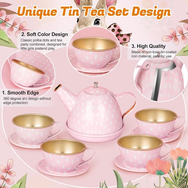Alt view image 4 of 7 - Tea Party Set for Little Girls, 49PCS Princess Tea Time Toys Including Tea Set Dessert Carrying Case, Kids Kitchen Pretend Playset, Tea Set for Girls Birthday Toddler Age 3-8, Pink