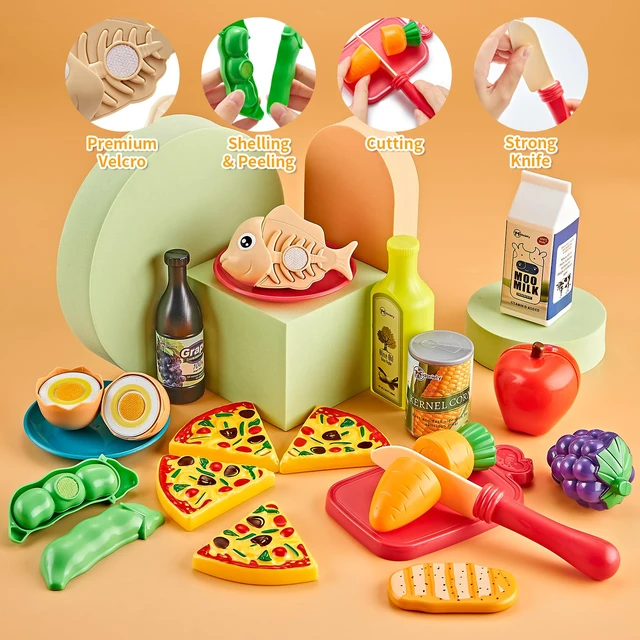 Alt view image 5 of 7 - Pretend Play Kitchen Accessories, 52pc Kids Kitchen Playset with Play Food, Stainless Steel Cookware, Kitchen Toys Pots and Pans, Kids Kitchen Set with Cuttable Toy Food, Boys Girls Gift