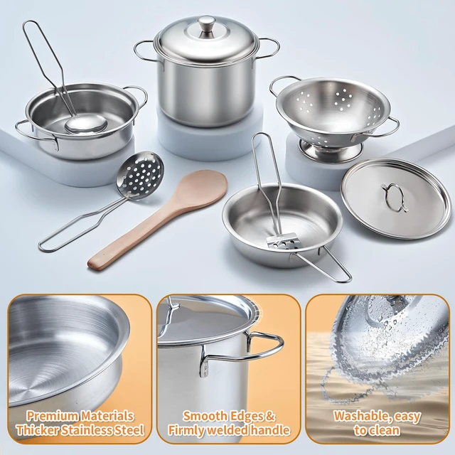 Alt view image 4 of 7 - Pretend Play Kitchen Accessories, 52pc Kids Kitchen Playset with Play Food, Stainless Steel Cookware, Kitchen Toys Pots and Pans, Kids Kitchen Set with Cuttable Toy Food, Boys Girls Gift