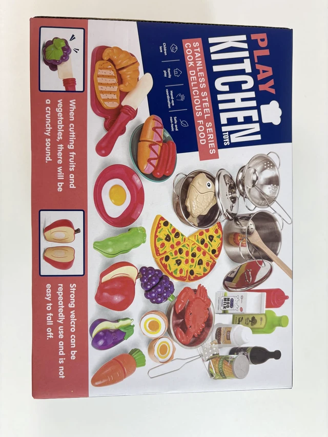 Alt view image 7 of 7 - Pretend Play Kitchen Accessories, 52pc Kids Kitchen Playset with Play Food, Stainless Steel Cookware, Kitchen Toys Pots and Pans, Kids Kitchen Set with Cuttable Toy Food, Boys Girls Gift