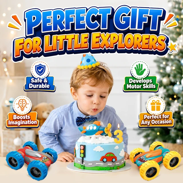 Alt view image 2 of 7 - Car Toys for Toddler Boys, Push and Go Monster Truck Toys for Kids 3-5 | Double-Sided Toy Cars, 360° Flip Stunt Trucks, Friction Powered Car Toy for 3 4 5 6 7 Year Old Boy, Christmas Birthday Gifts
