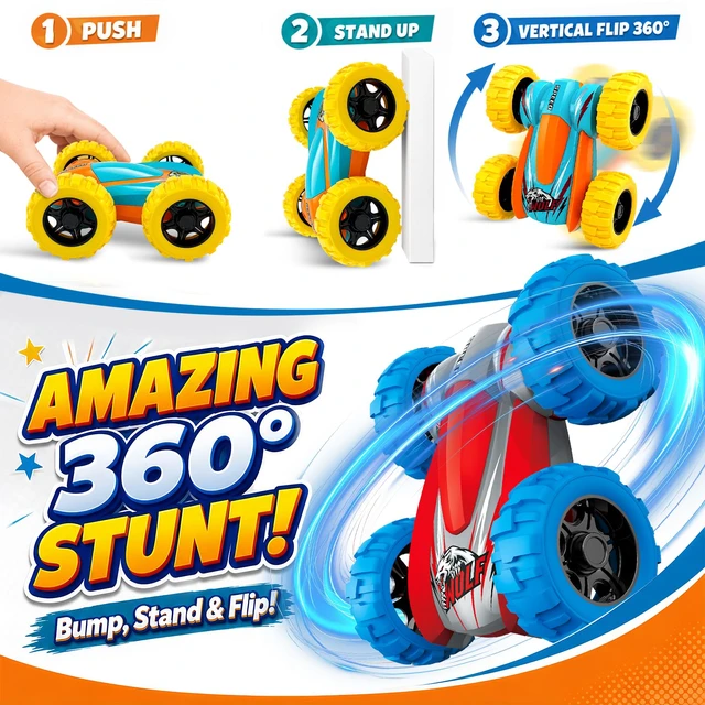 Alt view image 3 of 7 - Car Toys for Toddler Boys, Push and Go Monster Truck Toys for Kids 3-5 | Double-Sided Toy Cars, 360° Flip Stunt Trucks, Friction Powered Car Toy for 3 4 5 6 7 Year Old Boy, Christmas Birthday Gifts