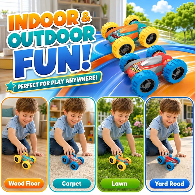 Alt view image 4 of 7 - Car Toys for Toddler Boys, Push and Go Monster Truck Toys for Kids 3-5 | Double-Sided Toy Cars, 360° Flip Stunt Trucks, Friction Powered Car Toy for 3 4 5 6 7 Year Old Boy, Christmas Birthday Gifts