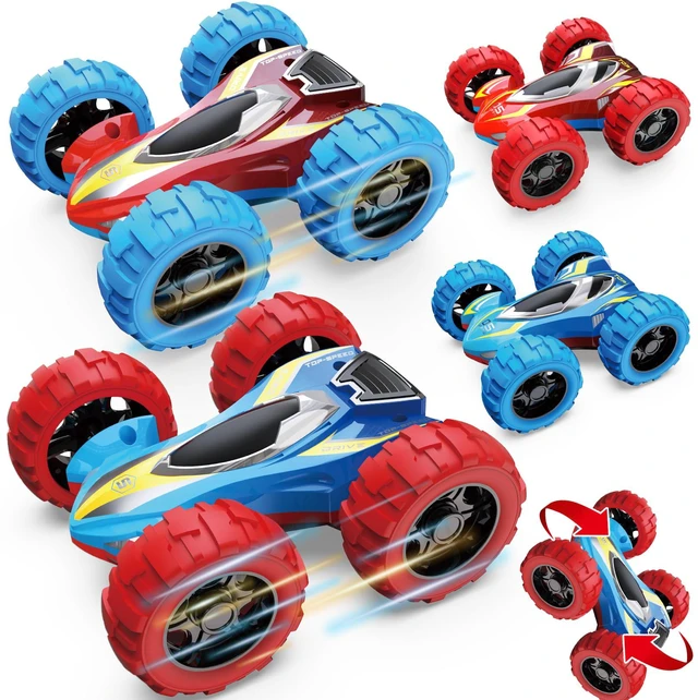 Main image of Car Toys for 3 4 5 6 Year Old Boys, Double Sided Flip Monster Truck Toy | 2 Pack Push and Go Toddler Boy Toy Cars for Age 3-5 Kid, Friction Powered Sturdy 4WD Trucks for Kids, Christmas Birthday Gift