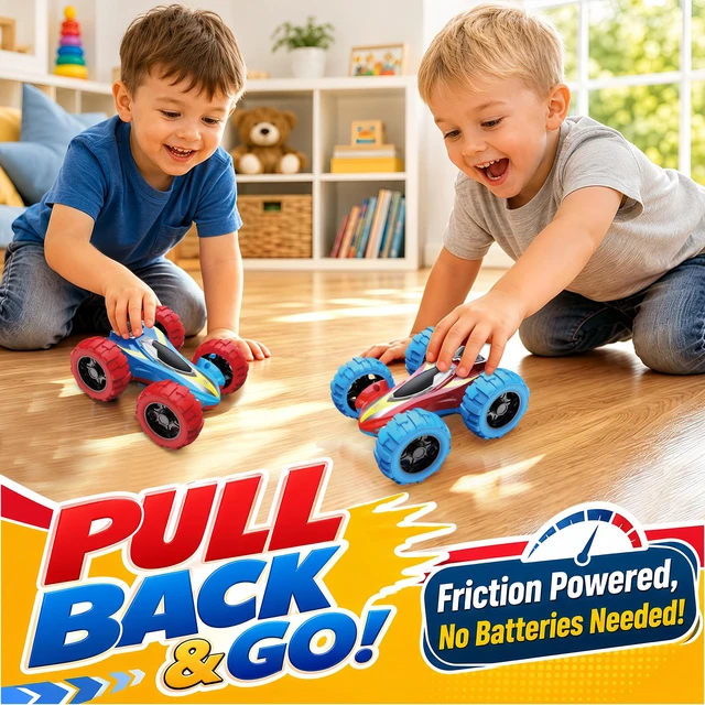 Alt view image 2 of 7 - Car Toys for 3 4 5 6 Year Old Boys, Double Sided Flip Monster Truck Toy | 2 Pack Push and Go Toddler Boy Toy Cars for Age 3-5 Kid, Friction Powered Sturdy 4WD Trucks for Kids, Christmas Birthday Gift