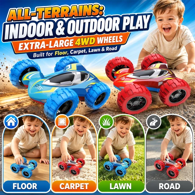 Alt view image 4 of 7 - Car Toys for 3 4 5 6 Year Old Boys, Double Sided Flip Monster Truck Toy | 2 Pack Push and Go Toddler Boy Toy Cars for Age 3-5 Kid, Friction Powered Sturdy 4WD Trucks for Kids, Christmas Birthday Gift
