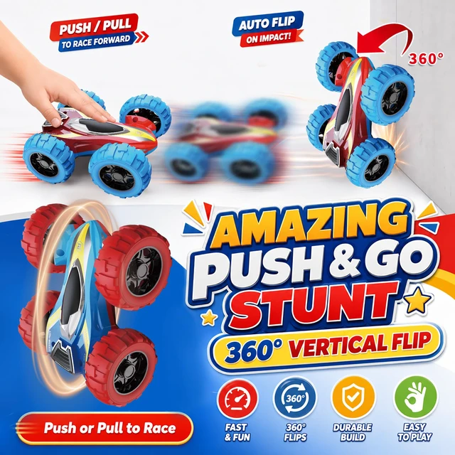 Alt view image 6 of 7 - Car Toys for 3 4 5 6 Year Old Boys, Double Sided Flip Monster Truck Toy | 2 Pack Push and Go Toddler Boy Toy Cars for Age 3-5 Kid, Friction Powered Sturdy 4WD Trucks for Kids, Christmas Birthday Gift