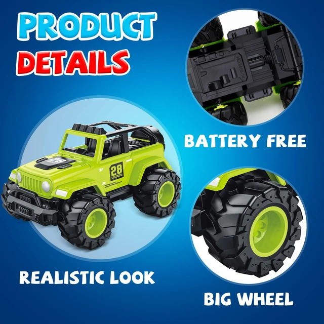 Alt view image 3 of 6 - 2 IN 1 Friction Powered Truck Toys for Toddlers, Push and Go Cars Toys | Toys for 3 4 5 Year Old Boys Girls, No Battery Off-Road Vehicles, Indoor Outdoor Play, Gifts for Birthday, Christmas, Easter