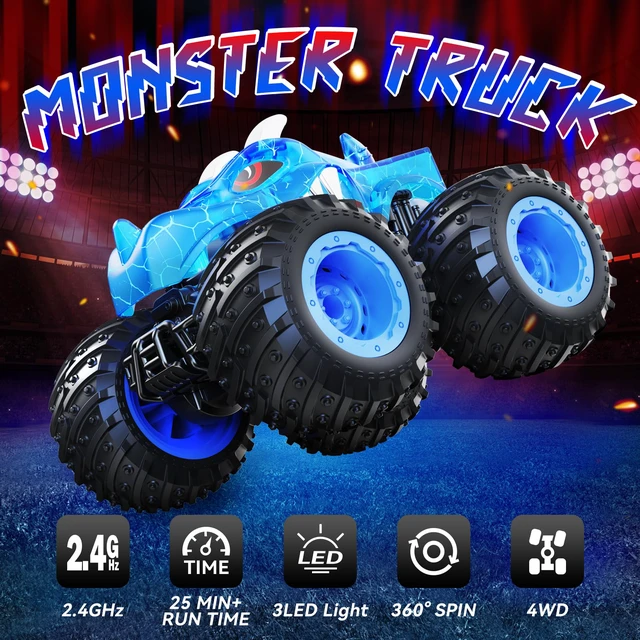 Alt view image 2 of 6 - Remote Control Car, 2.4GHz Monster Trucks Toys with Light Spray, Birthday Gift for Kids 3 4 5 6 7 8, All Terrain RC Cars, Toddler Toys for Boys Girls 3+ Year Old