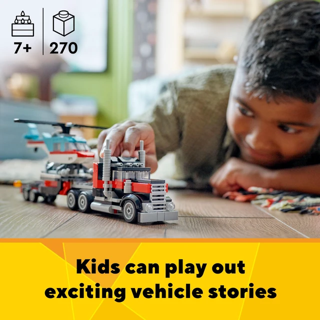 Alt view image 2 of 7 - Creator 3 in 1 Flatbed Truck with Helicopter Toy, Transforms from Flatbed Truck Toy to Propeller Plane to Hot Rod and SUV Cars, Gift Idea for Boys and Girls Ages 7 Years Old and Up, 31146