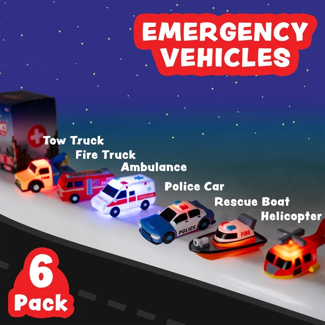 Alt view image 2 of 7 - Emergency Cars Light Up Bath Toys, 6 Pack | Water-Activated Light Up Toys Flash & Change Color | Soft, Squeezable Baby & Toddler Bath Toys | Sensory Toys with Bath Lights for Kids Bath