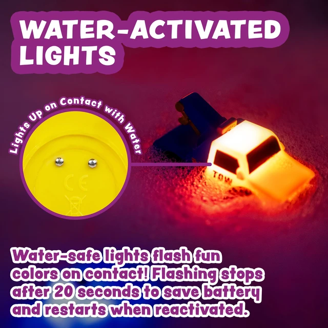 Alt view image 3 of 7 - Emergency Cars Light Up Bath Toys, 6 Pack | Water-Activated Light Up Toys Flash & Change Color | Soft, Squeezable Baby & Toddler Bath Toys | Sensory Toys with Bath Lights for Kids Bath