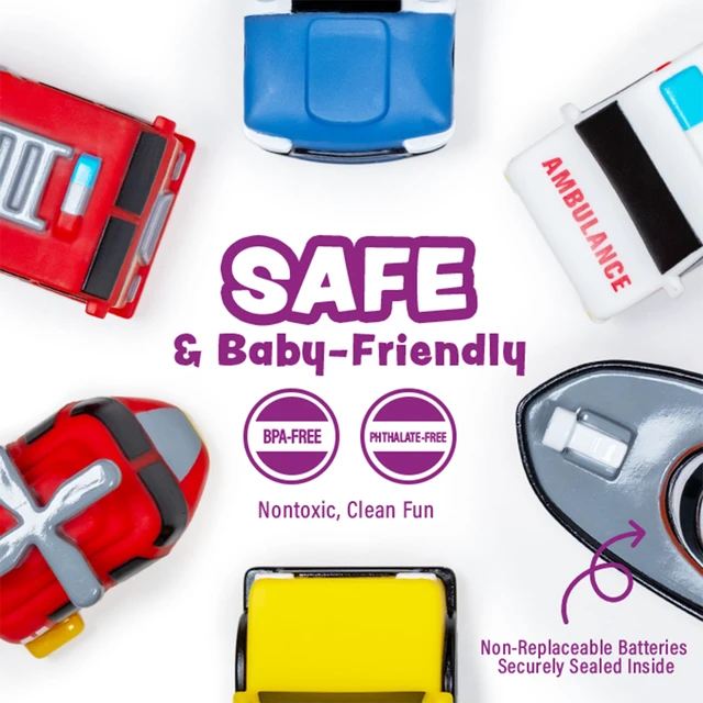 Alt view image 6 of 7 - Emergency Cars Light Up Bath Toys, 6 Pack | Water-Activated Light Up Toys Flash & Change Color | Soft, Squeezable Baby & Toddler Bath Toys | Sensory Toys with Bath Lights for Kids Bath